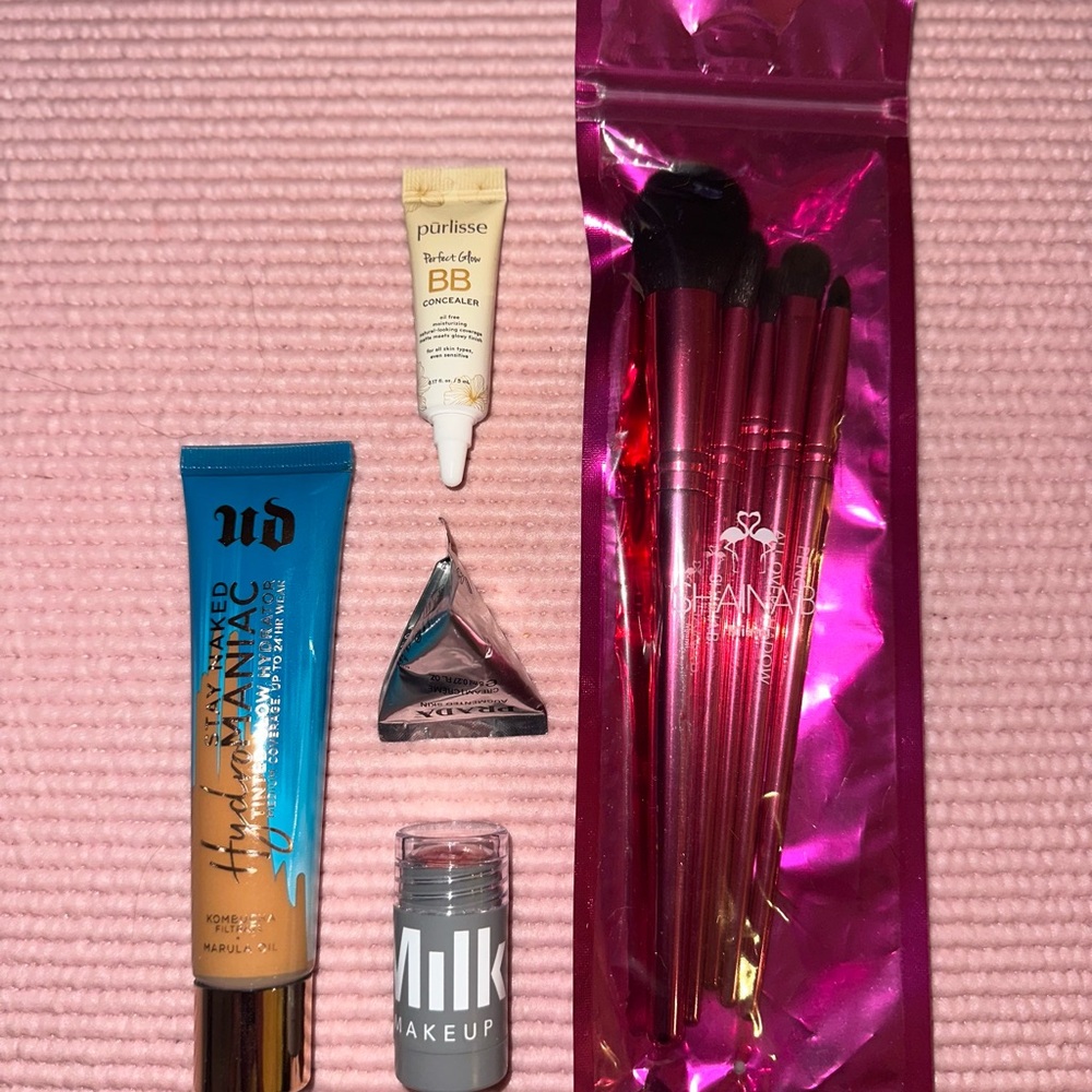 Prada Pink Makeup Brush Set with Assorted Cosmetics